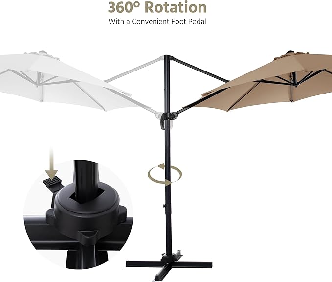 LAUSAINT HOME 10FT Round Outdoor Cantilever Umbrella, Offset Patio Umbrella with 360° Rotation & 5-Angle Adjustment, Aluminum Pool Umbrella for Garden Deck, Khaki