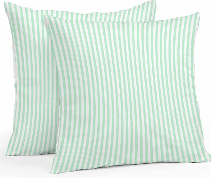 Throw Pillow Covers 16x16 Inch Set of 2, Green White Stripe Waterproof Outdoor Cushion Covers, Modern Minimalist Geometric Striped Decorative Pillowcases for Couch, Sofa, Bed, Garden, Patio