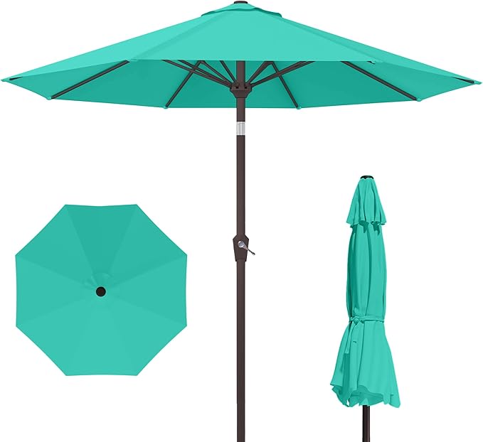 Kingdura 10FT Outdoor Patio Umbrella, Market Table Umbrella with Push Button Tilt and Crank, 8 Sturdy Fiberglass Ribs, UV Protection for Pool, Lawn, Deck, Backyard, Garden (Tiffany blue)