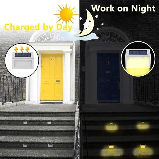 Solar Lights for Steps Deck Solar Stair Light Outdoor Waterproof Stainless Steel LED Fence Light for Garden Patio Pathway, 6 Pack, Warm White