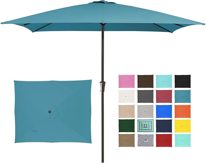 JEAREY 8x10 ft Rectangular Patio Umbrellas Outdoor Table Market Umbrella w/Crank, 8 Sturdy Ribs, UV Protection Windproof Sunproof for Garden, Deck, Backyard, Pool(Cerulean)