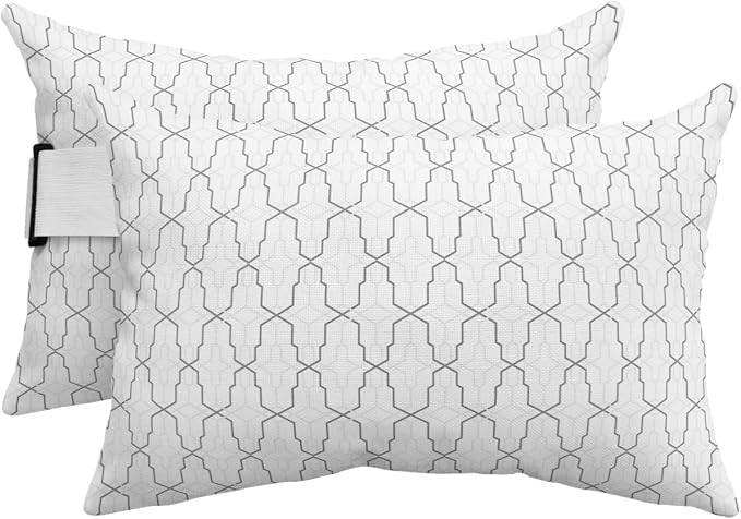 Outdoor Pillows Covers with Inserts Modern Geometric Lattice Waterproof Recliner Pillow with Adjustable Strap Throw Pillows for Patio Furniture Pool Lounge Chair, 12x20 inch, 2PCS