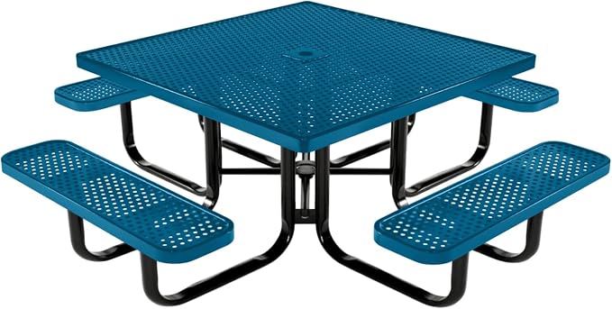 COATEDOUTDOORFURNITURE Heavy-Duty Portable Outdoor Kids Table with Umbrella Hole, Punched Steel Kids Picnic Table, Commercial-Grade, Made in America (46 in, Square, Childrens, Light Blue)