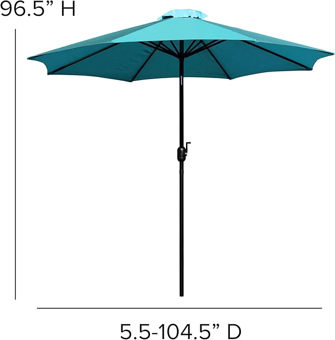 EMMA + OLIVER 9' Teal Outdoor Patio Umbrella With Easy To Use Crank And Tilt Function - Round Patio Table Umbrella with 1.5" Diameter Steel Pole