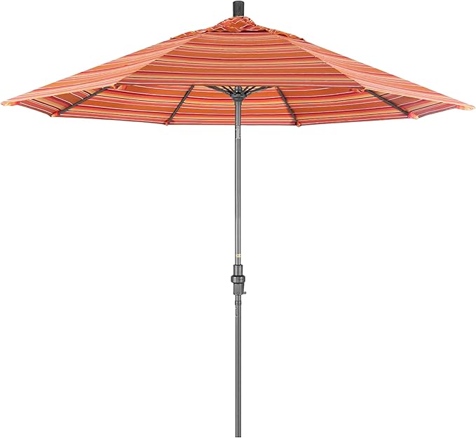 California Umbrella 9' Rd. Crank Lift, Collar Tilt, Aluminum Pole, Fiberglass Rib Patio Umbrella, Hammertone Grey Finish, Sunbrella Dolce Mango
