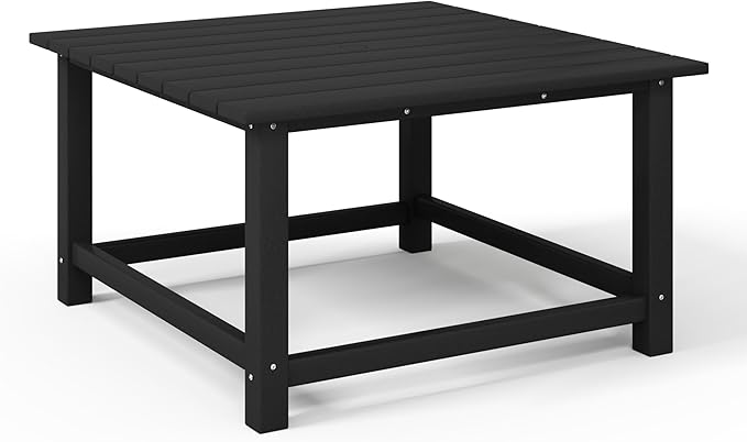 Costaelm Patio Conversation Set, 5 Piece Balcony Furniture, Small Patio Firepit Furniture Outdoor Adirondack Square Coffee Table and Chair for Backyard Lawn Porch Pool Garden, Black