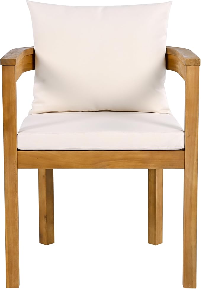 Christopher Knight Home Abact Acacia Wood Patio Dining Set for 4, Solid Wood Outdoor Dining Table Set for 4, Round Dining Table and Chairs Set of 4 with Cushion, Teak+Beige