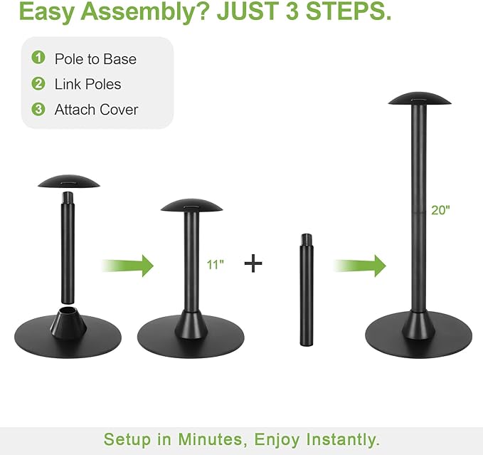 RICHIE Adjustable Patio Furniture Cover Support Pole, Pole System for 11" or 20", Rustproof ABS, Anti-Collapse Cap & Wide Base, for for Outdoor Furniture, Prevents Sagging, Water Pooling, Snow &Leaves