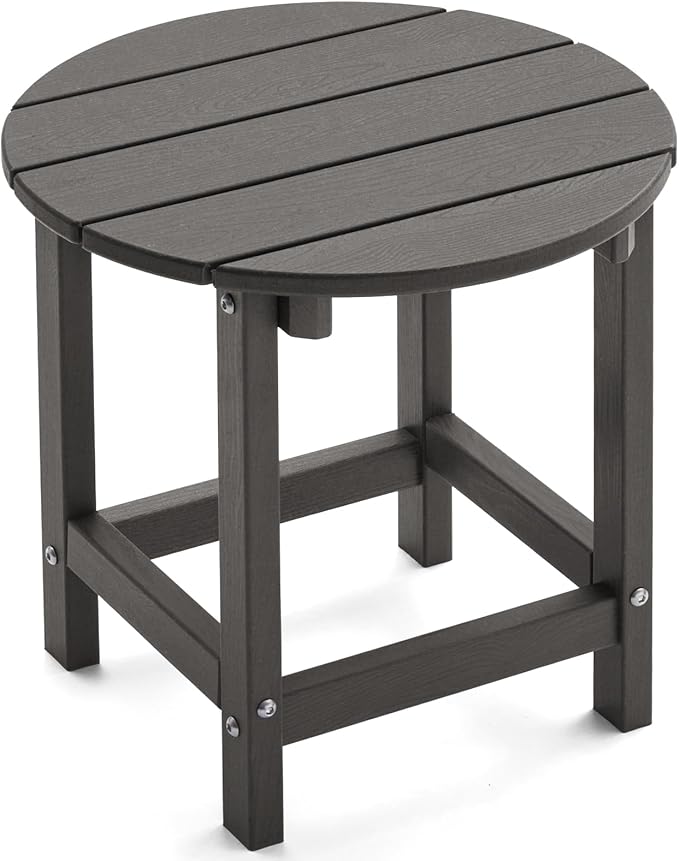 Outdoor Side Table, Adirondack Round 17" Patio Table, Easy Maintenance & Weather Resistant, HDPE End Table for Backyard, Pool, Patio, Porch, Mix-Brown