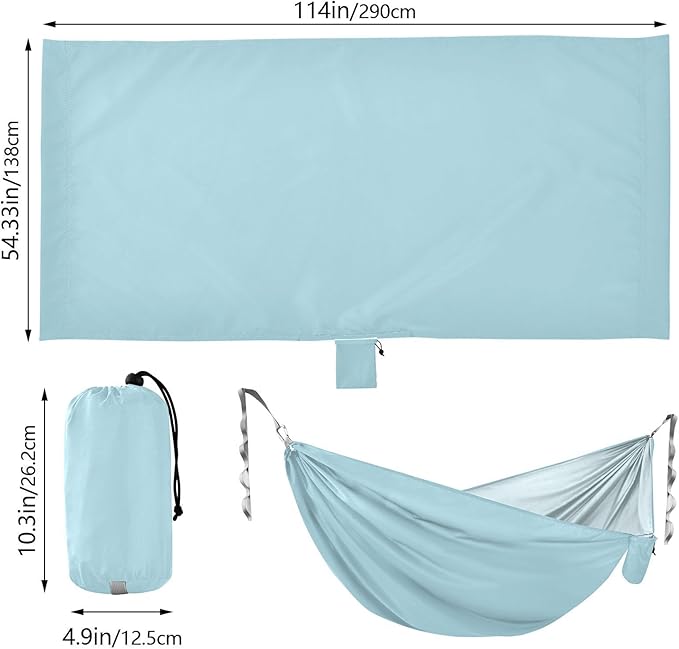 Light Blue Solid Color Pure Plain 330lb Capacity Outdoor Hammock with Tree Straps Indoor Hammock for Outside Camping Essentials Silla hamacas para adultos