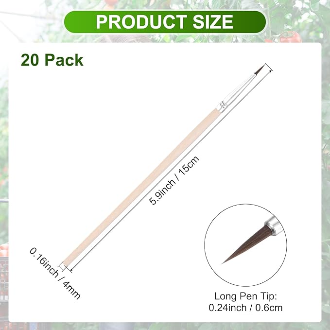M METERXITY 20-Pack Pollinator Brush, 0.24inch/0.6cm Wooden Vegetable Pollinator Pen Manual Pollination Tool for Gardening/Greenhouse/Hydroponic Plants/Flowers [Beige]