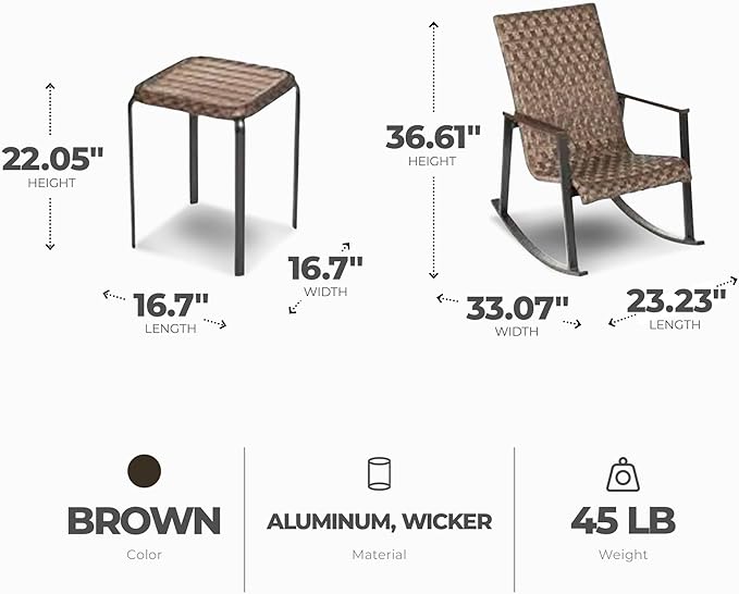 Four Seasons Courtyard Bayside 3 Piece Woven Wicker Patio Furniture Outdoor Seating Conversation Set with 2 Patio Chairs and Table, Brown
