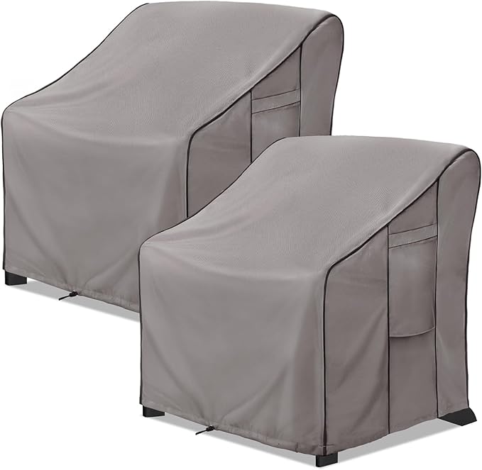 KylinLucky Heavy Duty Patio Chair Covers 2-Pack 32"x35"x36" 600D, Waterproof Outdoor Chair Covers with Security Straps & Air Vents, Grey