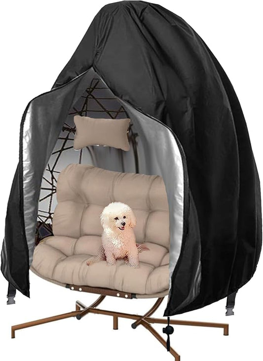 【Upgraded】Patio Egg Chair Covers with Zipper, 91 x 80 Large Wicker Egg Swing Chair Covers, Waterproof Heavy Duty Weather Resisatnt Outdoor Chair Cover, Windproof Hanging Chair Cover, Black, 1 Pack