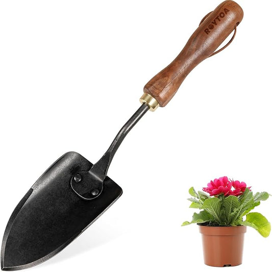 ROYTOA Garden Hand Trowel, Heavy Duty Stainless Steel Garden Shovel with Walnut Handle, Small Gardening Tools for Planting, Digging and Wedding