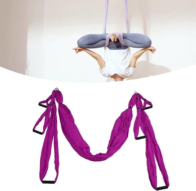 Aerial Yoga Swing Set, Polyester Cotton Yoga Hammock Set, Adjustable Improve Flexibility Yoga Hammock for Physical Exercise (Purple)