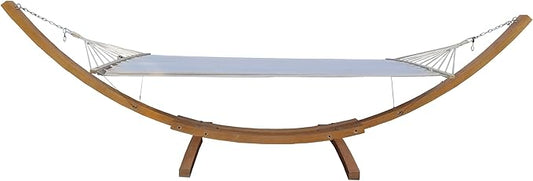 1-Person Hammock with Stand Set Indoor Outdoor Standalone Plywood & Canvas White for Backyard Patio Bedroom
