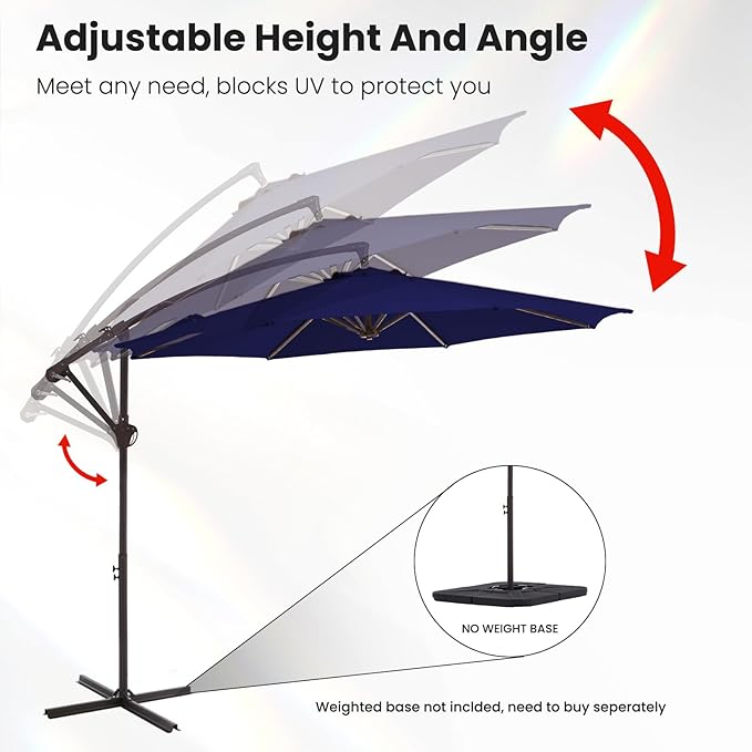 10FT Patio Umbrella, Outdoor Offset Cantilever Umbrella with Sturdy 8 Ribs, Easy Tilt Adjustment for Backyard Pool Garden,Navy Blue