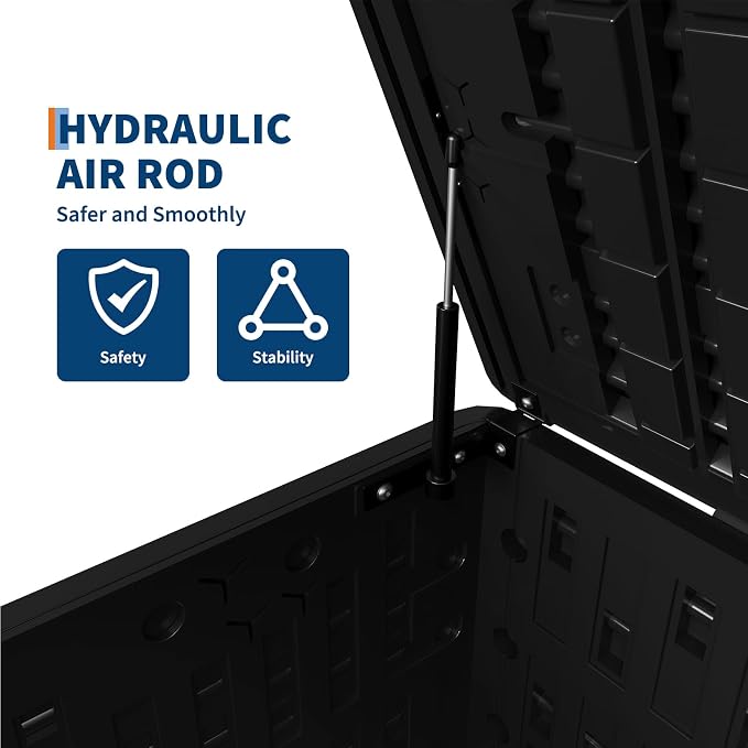 120 Gallon Large Outdoor Deck Storage Box, Waterproof UV Resistant Resin Patio Storage Bin, Lockable Heavy Duty Deck Chest Bench for Patio Cushions Garden Tools Pool Supplies, Black
