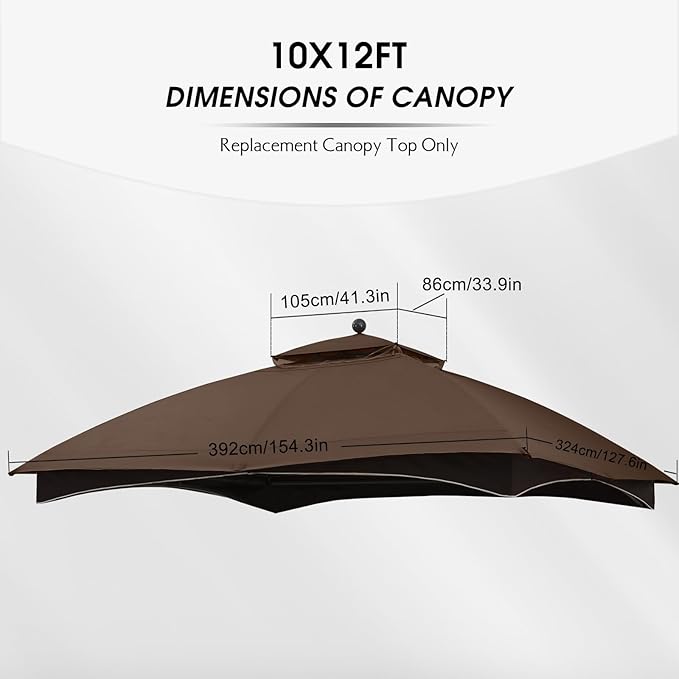 MASTERCANOPY Replacement Canopy Top for Lowe's Allen Roth 10x12 Gazebo #GF-12S004B-1 (Brown,Polyester)