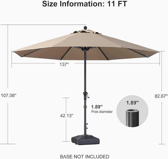 PURPLE LEAF 11' Round Patio Umbrella Outdoor Table Umbrella Aluminum Frame Market Umbrella Sun Umbrella with 8 Sturdy Ribs for Garden Deck Lawn Pool Taupe