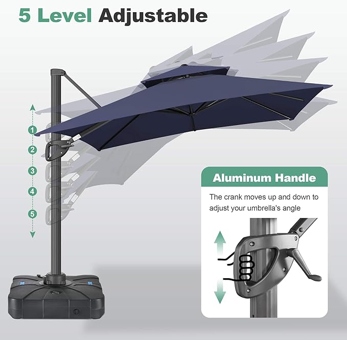 FLAME&SHADE 8.2 X 8.2 FT Square Cantilever Patio Umbrella - Large Offset Umbrella Outdoor Patio with 360-Degree Rotation and 3-Year Fade Resistance Fabric for Deck Pool Backyard Garden, Dark Blue