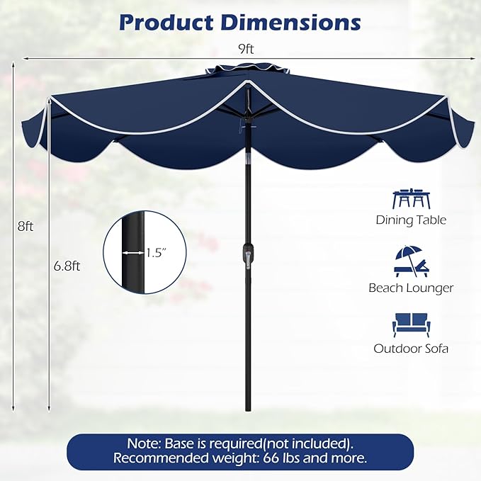 Tangkula 9 FT Solar Patio Umbrella, 2-Tiers Outdoor Scalloped Table Umbrella with 24 LED Lights, Tilt Adjustment, Crank, 8 Ribs for Market Backyard Pool Deck Beach Lawn