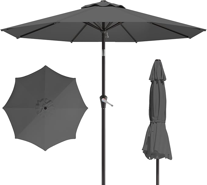 10FT Patio Umbrella, Outdoor Umbrella with Push Button Tilt and Crank, 8 Sturdy Ribs, UV Protection & Waterproof Market Umbrella for Pool, Backyard, Beach,Deck (Gray)