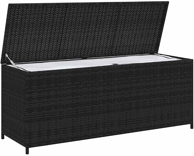 Outdoor Storage Box with Seat 59.1 Inch PE Rattan Deck Box for Patio Garden Pool Storage Bench with Powder Coated Steel Frame