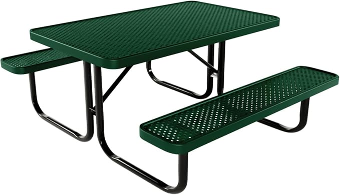 COATEDOUTDOORFURNITURE Heavy-Duty Portable Outdoor Kids Table, Punched Steel Kids Picnic Table, Commercial-Grade Picnic Table, Made in America (4ft Rectangular, Childrens, Green)