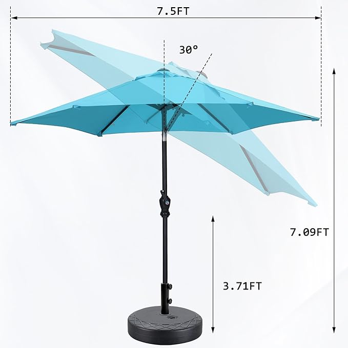 GDY 7.5ft Patio Umbrella Outdoor Umbrella with Tilt, Crank and Umbrella Weighted Base, for Yard/Outdoor/Wedding Parties and Events (Blue)