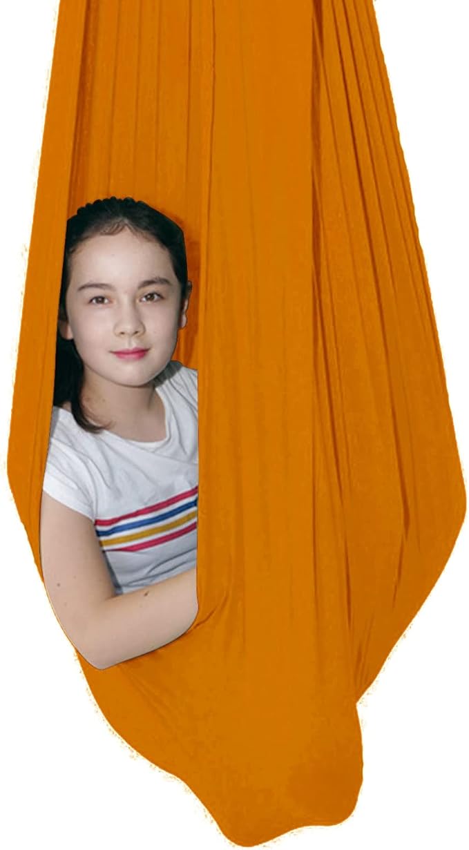 Sensory Swing for adults Indoor kids Therapy Swing Calming Snuggle Hammock durable soft strong fabric swing Best suited for children with SPD Autism and Asperger ( Color : Orange , Size : 1M x 2.8M )