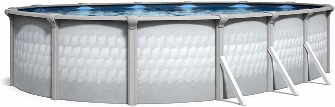 Lake Effect Pools 'Testudo' 12 ft x 24 ft Oval Above Ground Swimming Pool | 52 Inch Resin Protected Steel Sided Walls | Bundle Includes: 25 Gauge Overlap Liner & Widemouth Skimmer