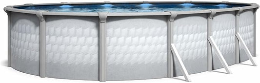 Lake Effect Pools 'Testudo' 12 ft x 24 ft Oval Above Ground Swimming Pool | 52 Inch Resin Protected Steel Sided Walls | Bundle Includes: 25 Gauge Overlap Liner & Widemouth Skimmer