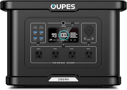 OUPES Exodus 2400 Portable Power Station 2400W (Boost 2600W, Surge 4500W), LiFePO4 Battery Generator, 0-80% Charge in 1.2H, Solar Ready for Home Backup, Camping & RV Essentials