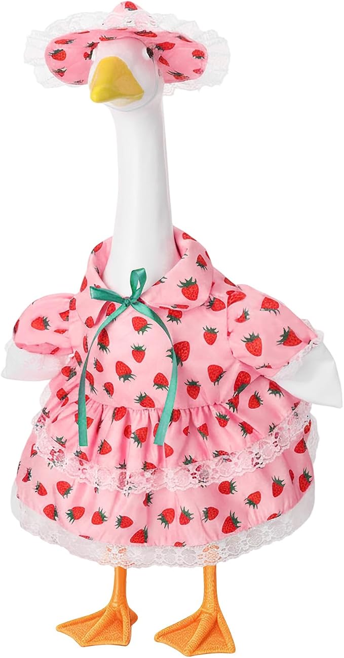 Porch Goose Outfit, 23" Porch Goose Clothes with Strawberry Skirt and Hat for Spring Summer Party Outdoor Patio