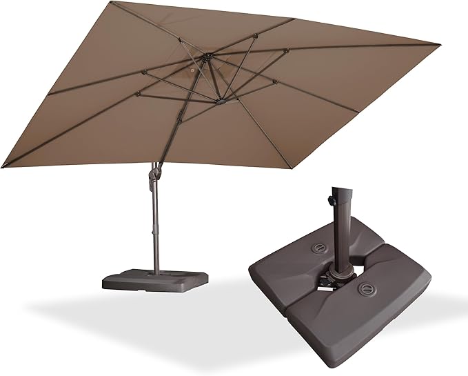PURPLE LEAF 10' X 13' Patio Cantilever Umbrella with Base Rectangle Umbrella Outdoor with Aluminum Offset Antique Bronze Hanging and 360° Rotation for Pool Garden Deck Patio, Taupe
