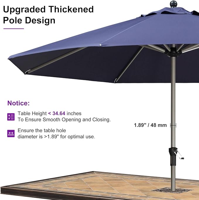 PURPLE LEAF 11' Round Patio Umbrella, Aluminum Outdoor Umbrella for 3 Year Fade Resistant, Sturdy Market Umbrella for Deck Garden, Patio, or Lawn