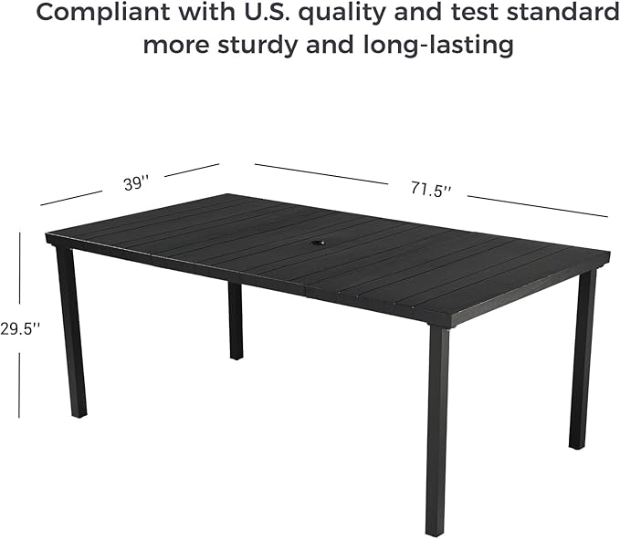 Grand patio 7-Piece Outdoor Dining Set for 6, Patio Dining Furniture Set for 6 Swivel Rope Wicker Chairs & 1 Straight Legs Rectangular Dining Faux Woodgrain Table with Umbrella Hole, Light Gray Brown