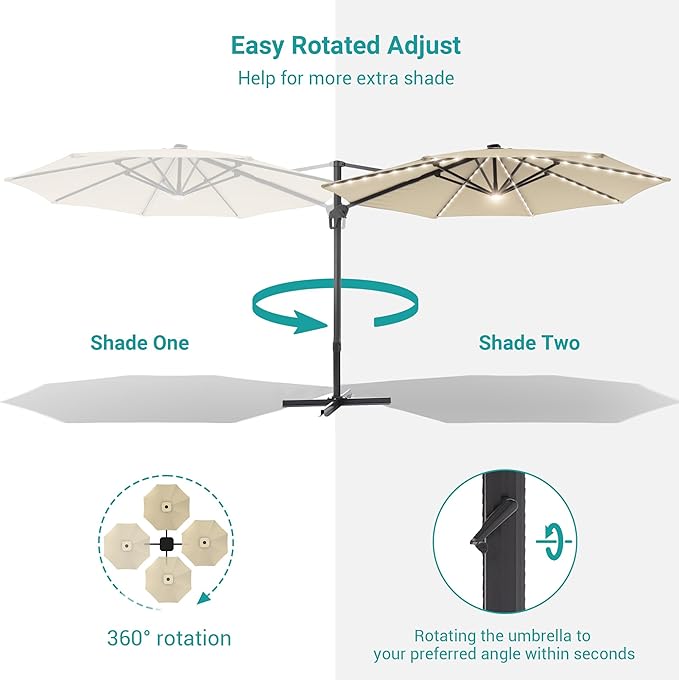 FLAME&SHADE 11 ft Cantilever Offset Patio Umbrella, Large Heavy Duty Outdoor Patio Umbrella Aluminum 360° Rotation Round Outdoor Umbrella for Deck,Pool,Backyard