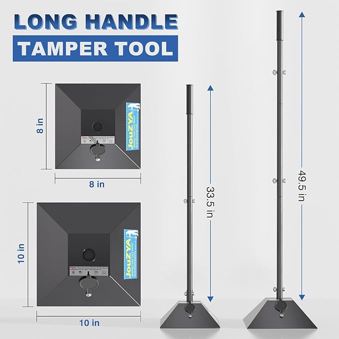Steel Tamper 8"x8" with 49" Handle, Ground Tamper Tool Fillable Steel Base, Heavy Duty Compactor Tool Adjustable Length, Rubber Grip for Soil,Asphalt,Ground,Gravel,Paver,Yard and Blacktop Repair