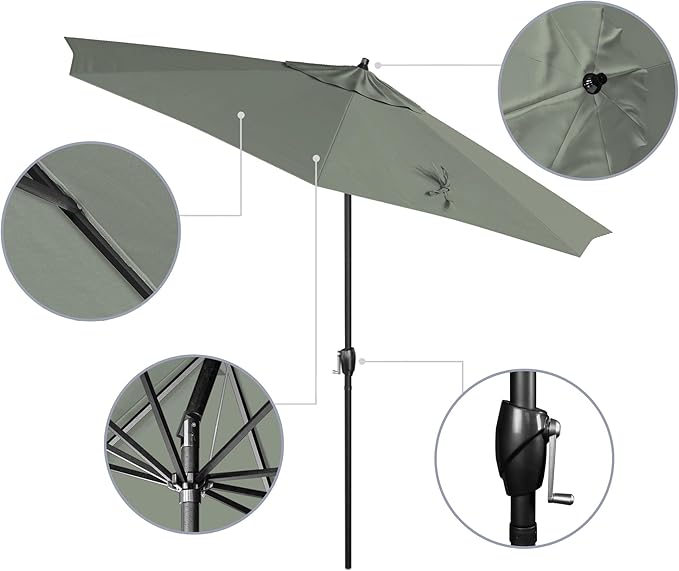 California Umbrella 12-Year Protection 9' Rd Aluminum Patio Umbrella, Crank Lift, Auto Tilt, Black Finish, Sunbrella Spa