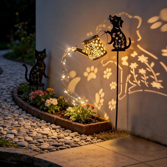 Solar Watering Can Lights for Outside, 2Pack Watering Can with Cascading Lights Shepherd's Hook, Gardening Gifts for Women, Yard Decoration Outdoor and Garden Backyard