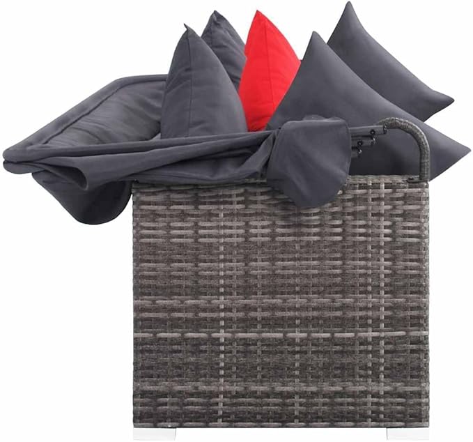 vidaXL Patio Furniture Set 7 Piece, Patio Conversation Set with Cushions and Canopy, Sectional Sofa with Side Table, Wicker Furniture, Poly Rattan Gray
