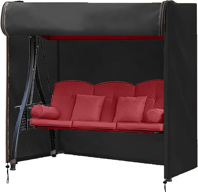 FLYMEI Outdoor Swing Cover 3 Triple Seater Hammock Cover for Porch Swing Canopy Glider Chair and Other Patio Furniture, Waterproof Windproof All Weather Protection, 77'' (L) x 53''(W) x 67''(H)
