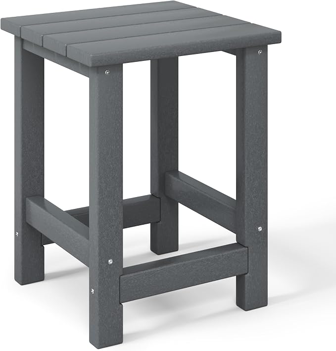 Costaelm Kids Outdoor End Table, Small Patio Table, Outdoor Side Table Porch Table Adirondack Patio Side Table for Outside, Pool, Porch, Garden, Gray