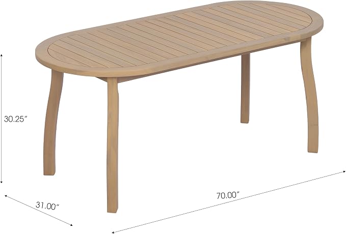 Christopher Knight Home Cascade 70" Outdoor Oval Dining Table, Acacia Wood Patio Dining Table for 4-6 People, Solid Wood Outdoor Table for Patio Deck Garden Backyard Dining, Light Teak