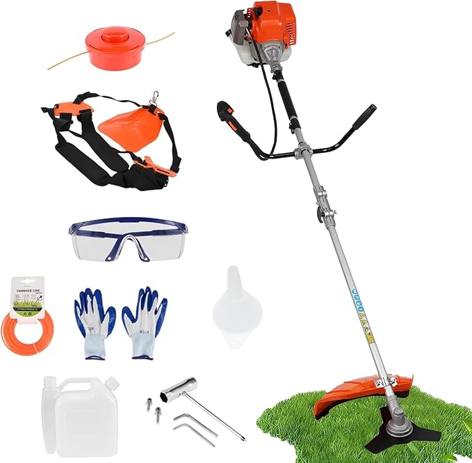 2 in 1 Gas Weed Eater, 2 Stroke String Trimmer Edger Lawn Tool with 12" Cutting Width, Multi Functional Gas Powered Weed Wacker for Yard Garden Orange