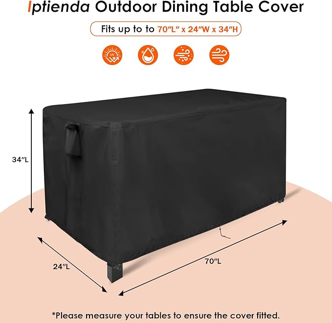 Patio Table Cover for Outdoor Tables, 70inch Heavy Duty Waterproof Furniture Cover for Buffet Table/Bar Tables/Prep Table/Grill Table/Cooler Cart/Dining Tables/Coffee Table-70"L x 24"W x 34"H