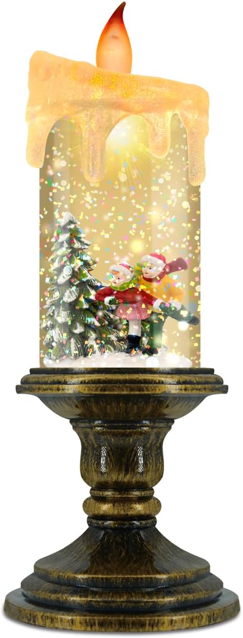 AOMIL Christmas Flameless Candles, Flickering LED Candles with Timer, Snow Globe Candle Lights for Christmas Decorations